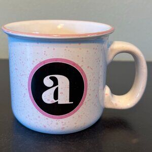 CLAY ART Letter "A” Initial Monogram Camping Stoneware  Mug with  Pink Speckles